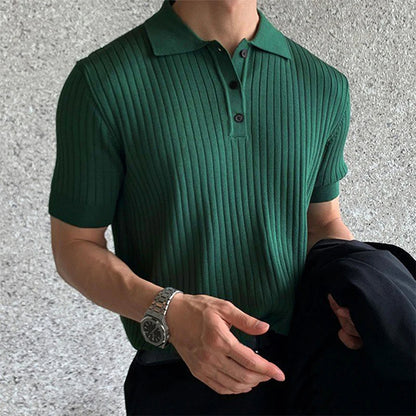 Retro Knit Striped Polo Shirt