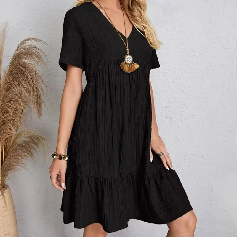 Summer V-Neck Peplum Ruffle Dress