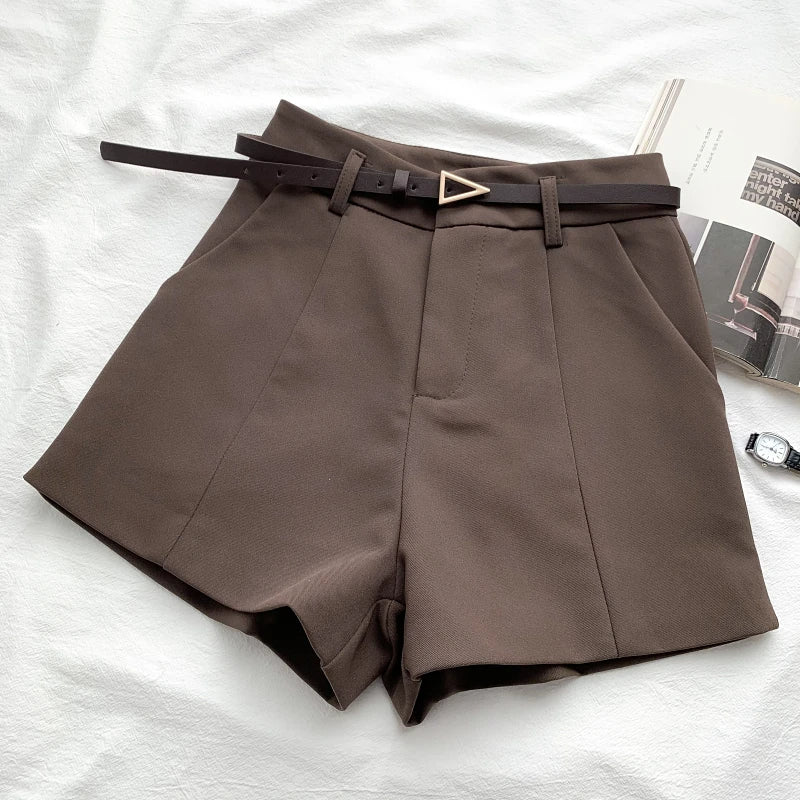 High-Waist A-Line Belted Shorts