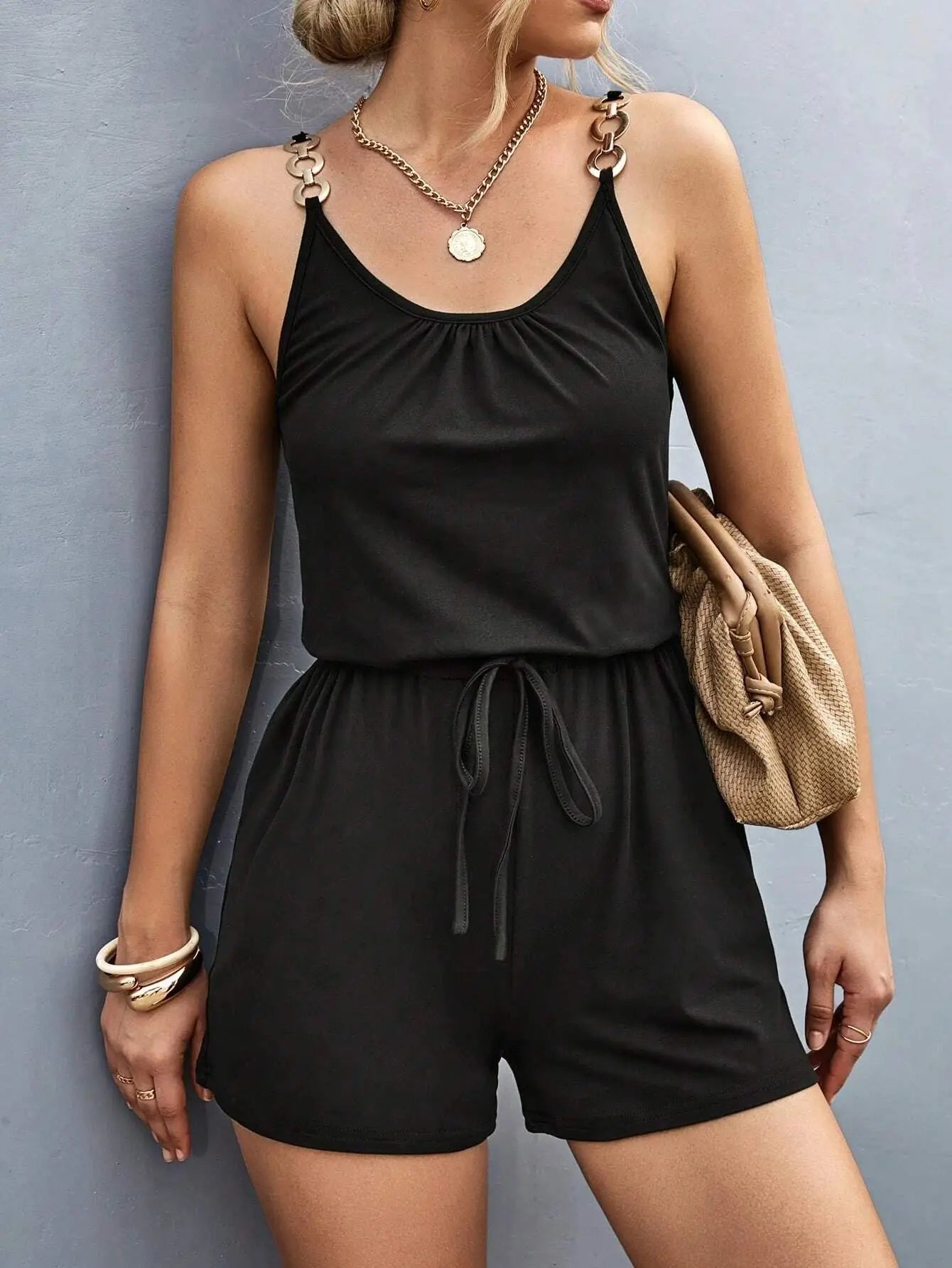 Metal Strap Pleated Jumpsuit