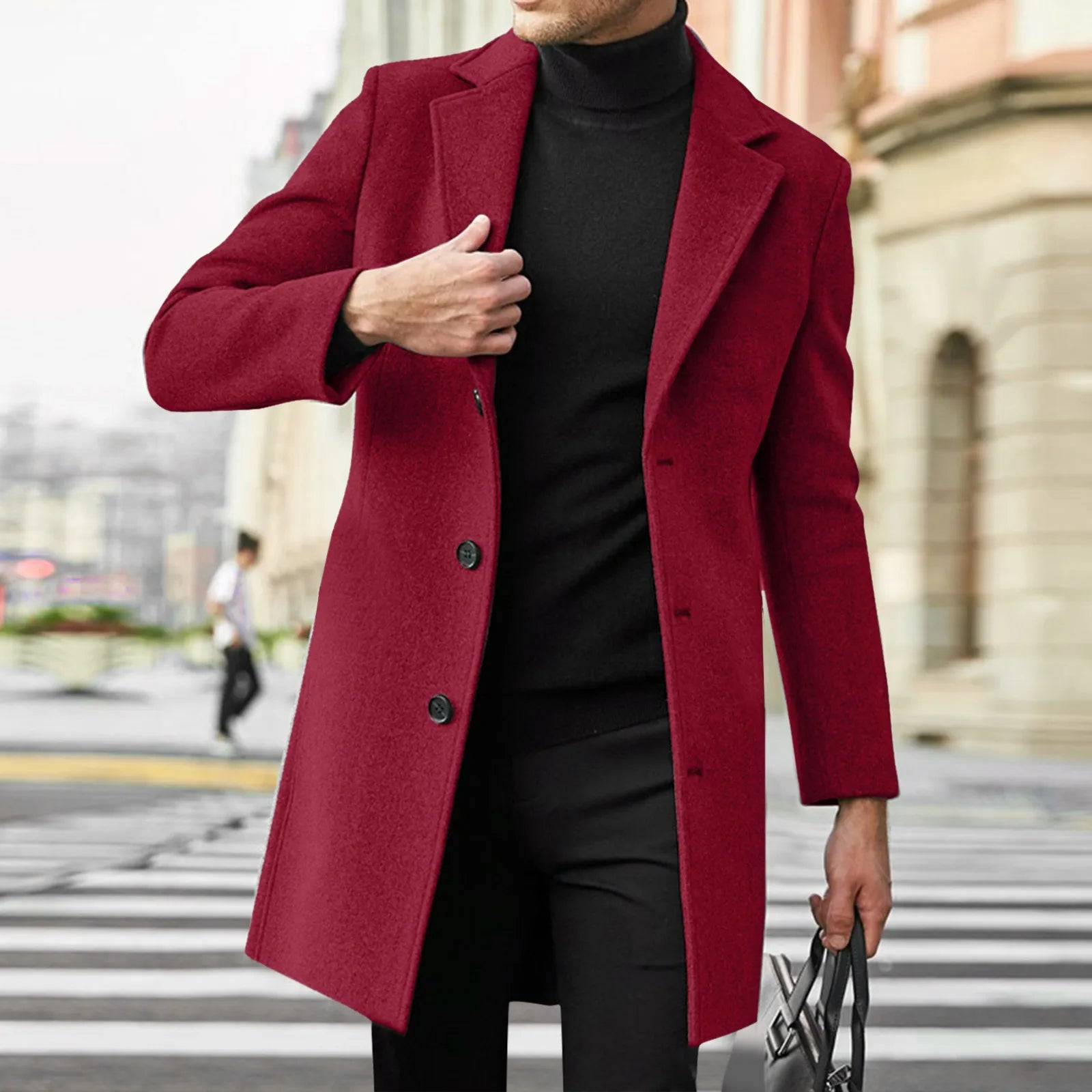 Men's Slim Fit Wool Trench Coat