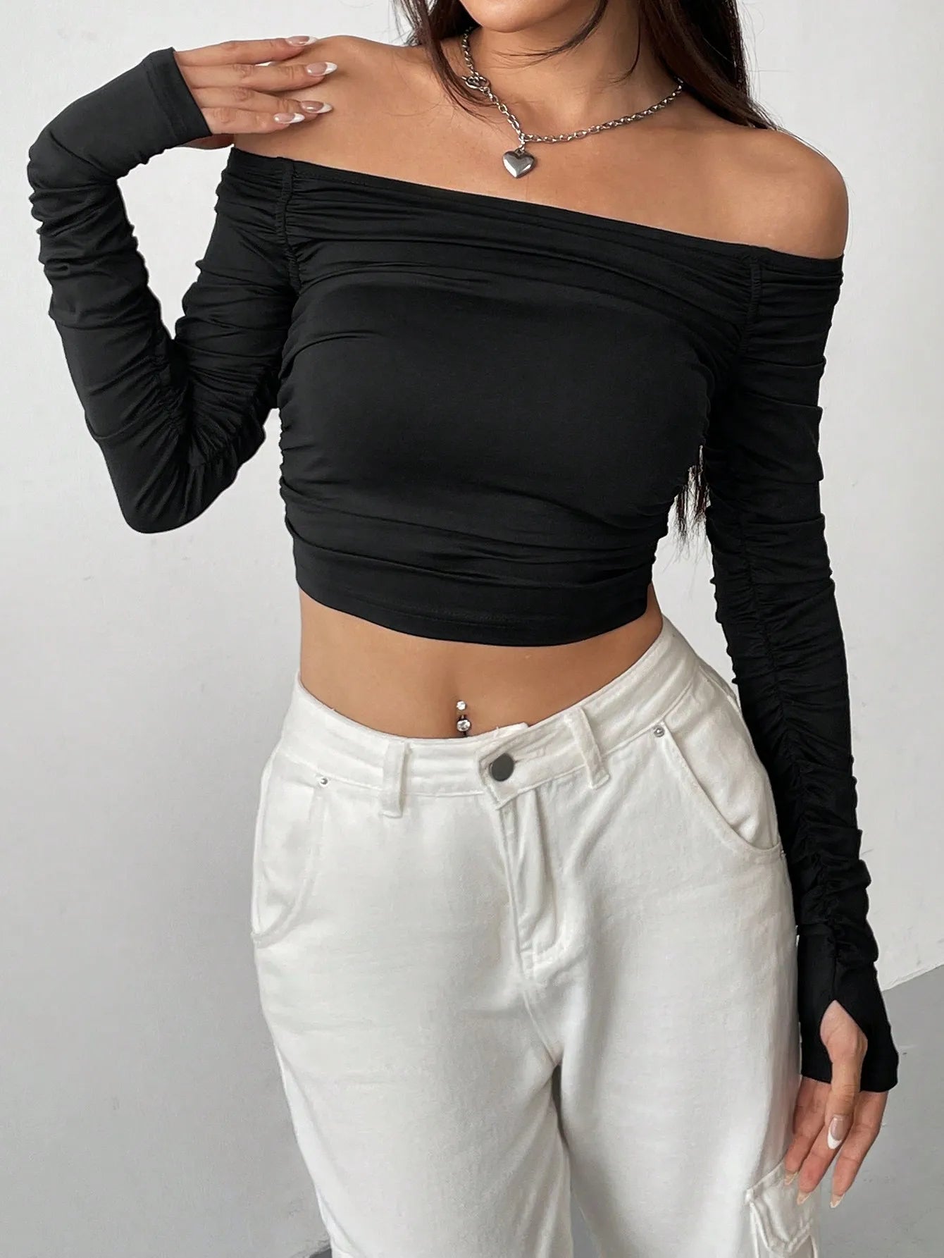 Mesh Shoulder Slim-Fit Street Top