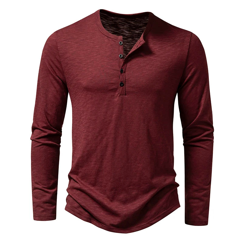 Men's Cotton Henley Long Sleeve Tee