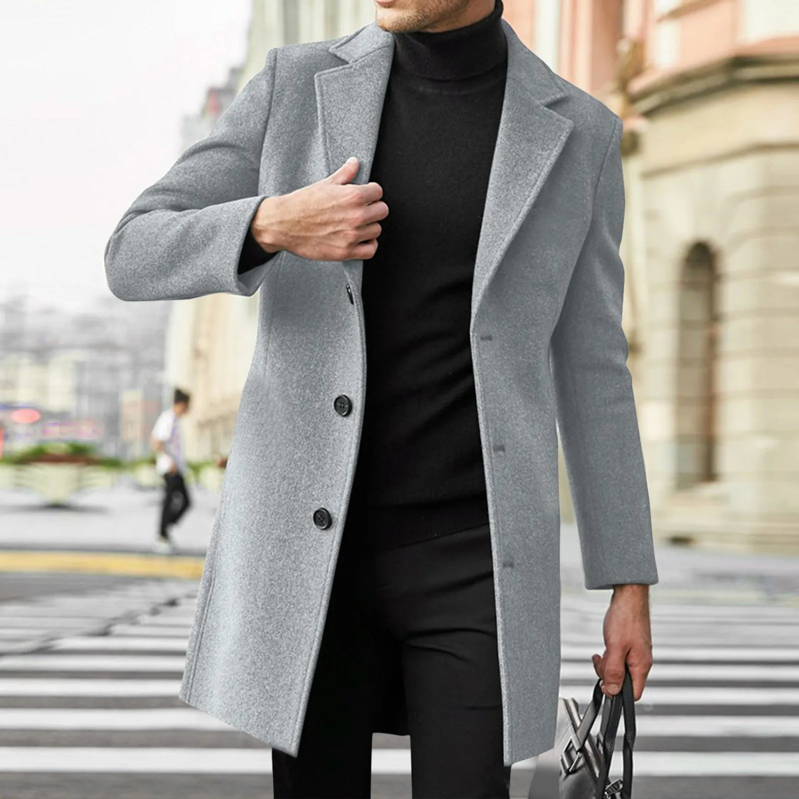 Men's Slim Fit Wool Trench Coat