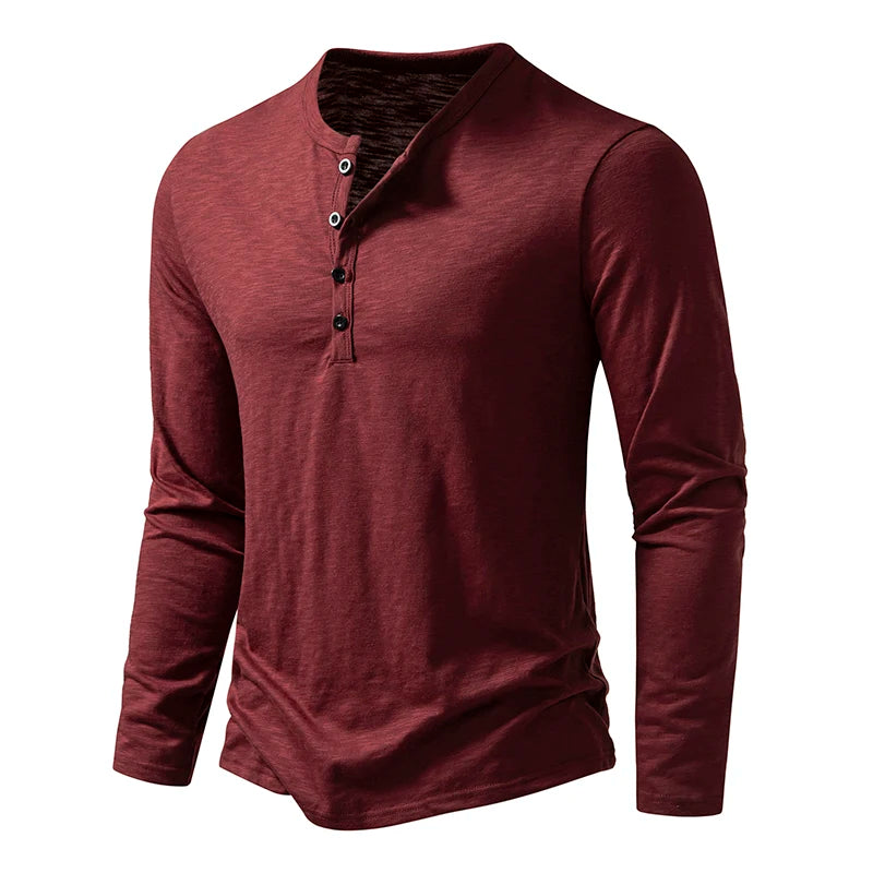 Men's Cotton Henley Long Sleeve Tee