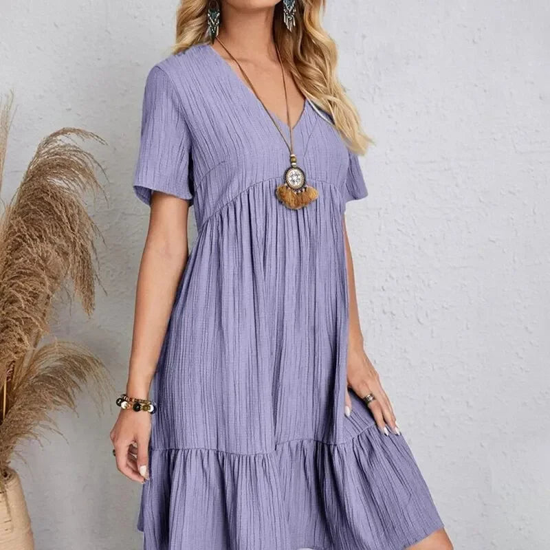 Summer V-Neck Peplum Ruffle Dress