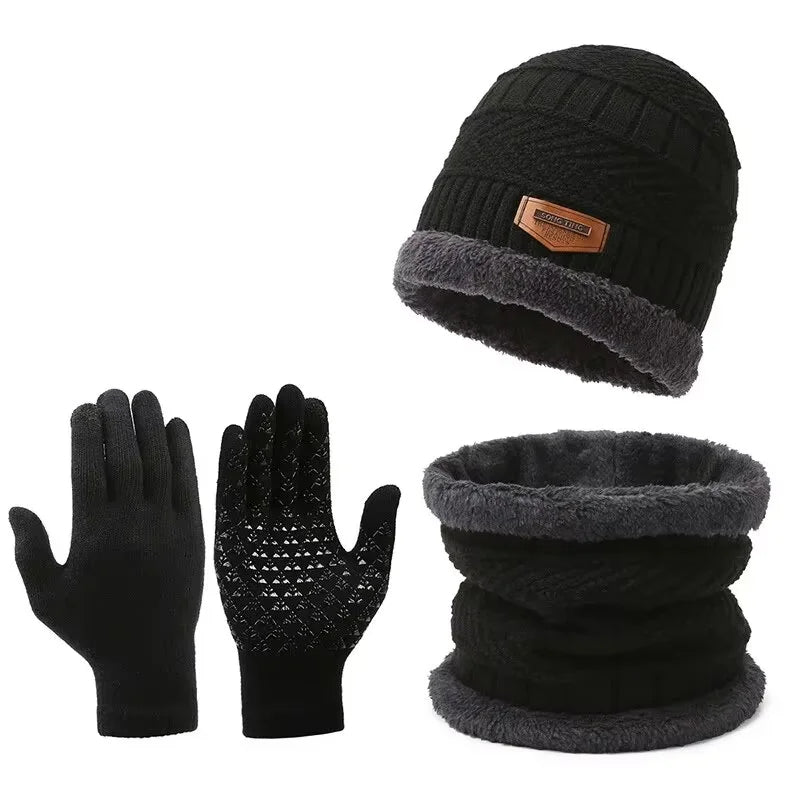 Men's Winter Knit Hat, Scarf & Gloves Set