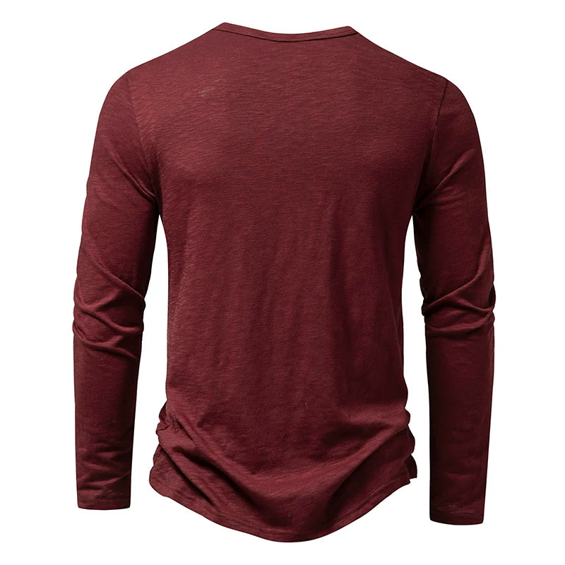 Men's Cotton Henley Long Sleeve Tee