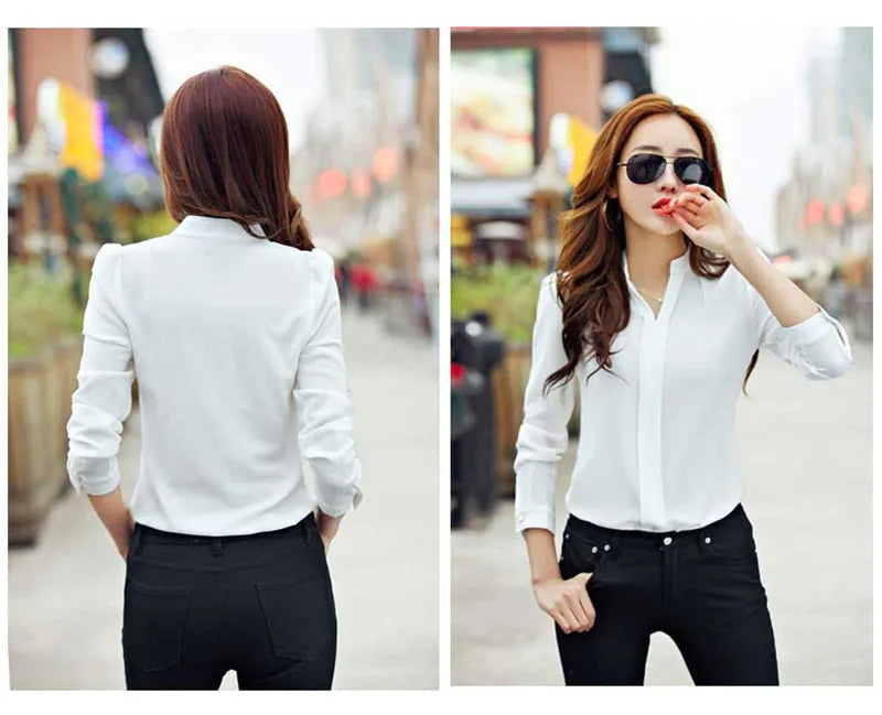 Elegant V-Neck Chiffon Blouse