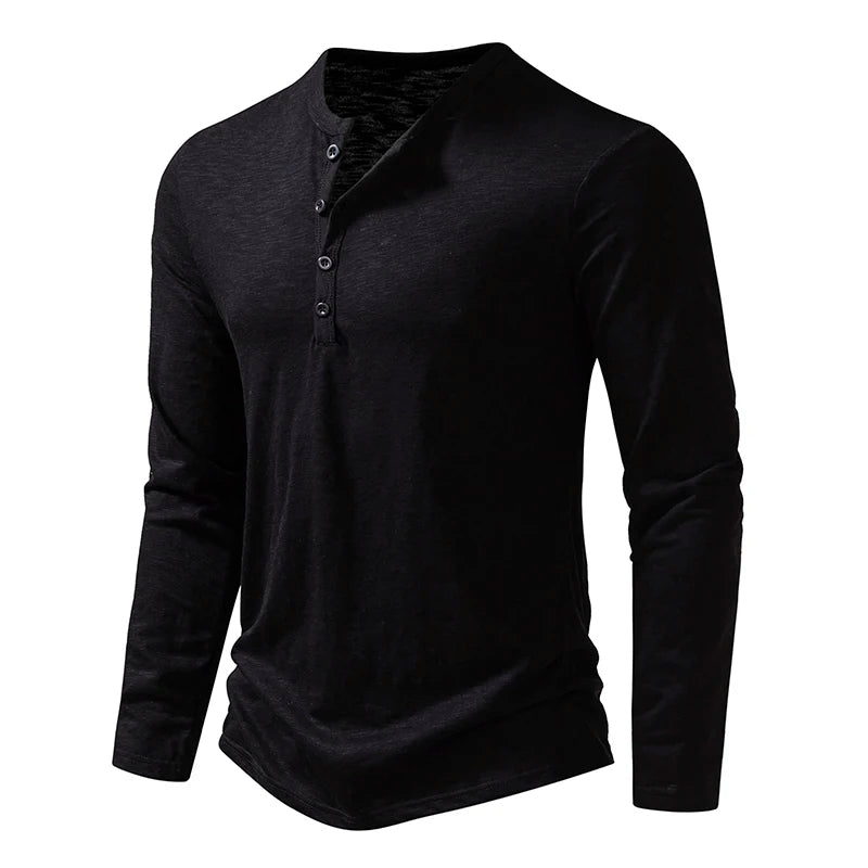 Men's Cotton Henley Long Sleeve Tee