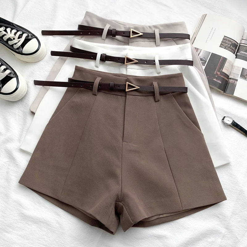 High-Waist A-Line Belted Shorts