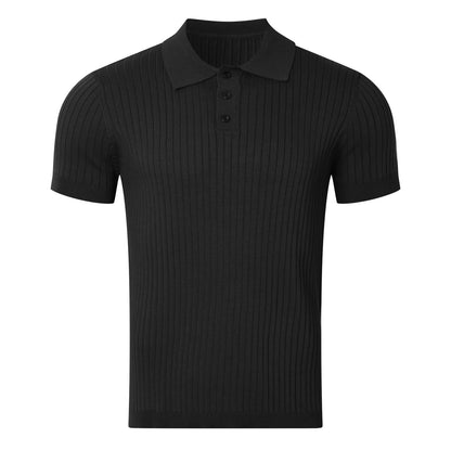 Retro Knit Striped Polo Shirt