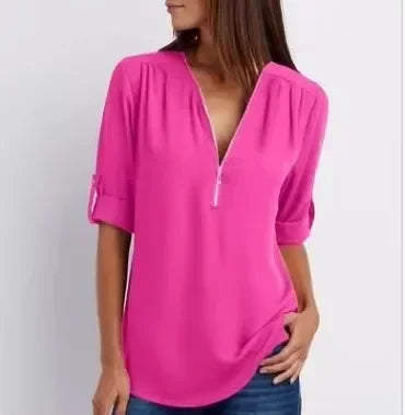 Loose Deep V-Neck Chiffon Blouse