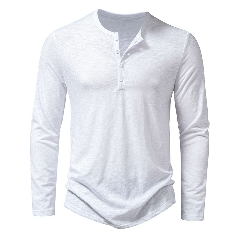 Men's Cotton Henley Long Sleeve Tee