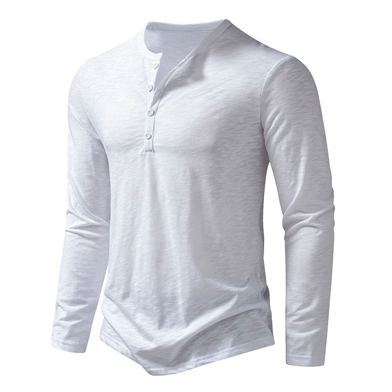 Men's Cotton Henley Long Sleeve Tee