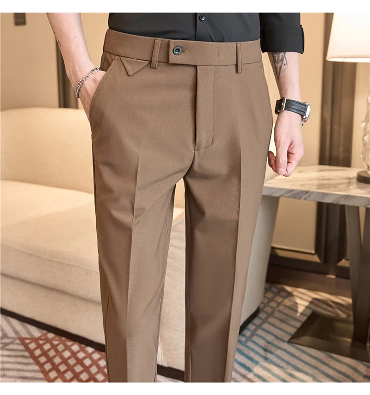 Slim Fit Elastic Waist Dress Pants