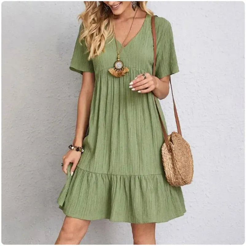 Summer V-Neck Peplum Ruffle Dress