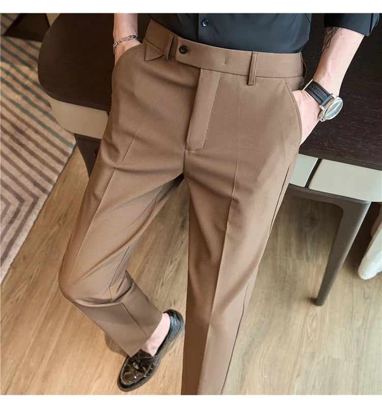 Slim Fit Elastic Waist Dress Pants