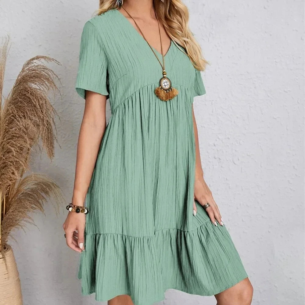 Summer V-Neck Peplum Ruffle Dress