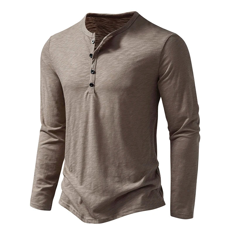 Men's Cotton Henley Long Sleeve Tee