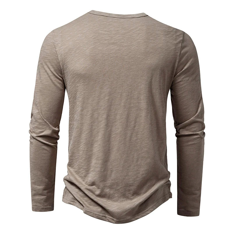 Men's Cotton Henley Long Sleeve Tee