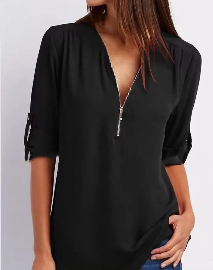 Loose Deep V-Neck Chiffon Blouse