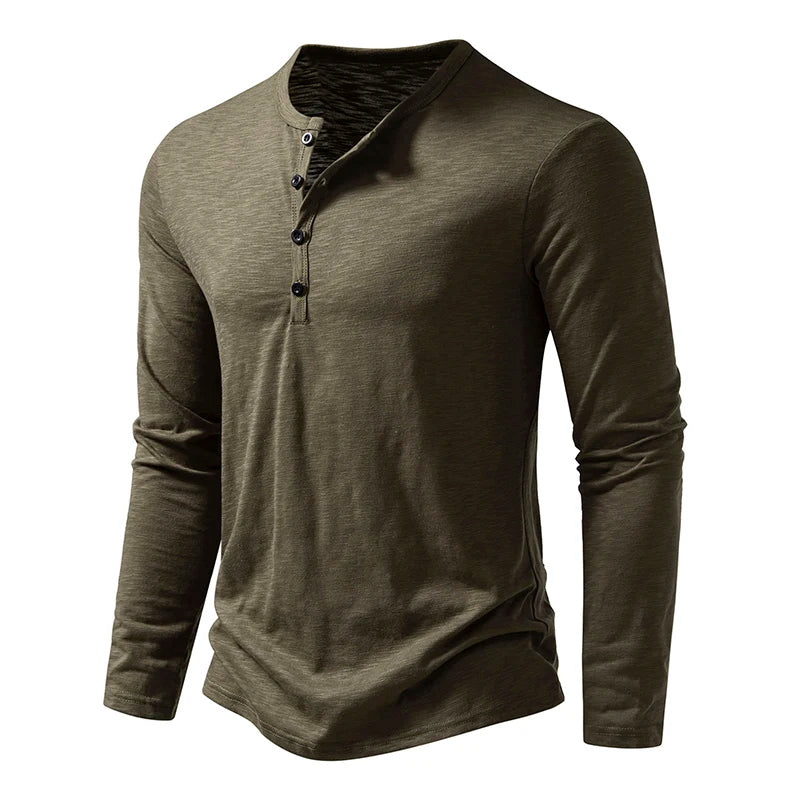 Men's Cotton Henley Long Sleeve Tee