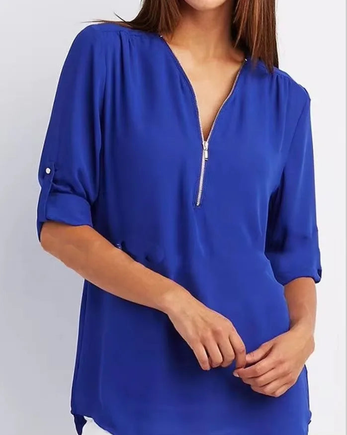 Loose Deep V-Neck Chiffon Blouse