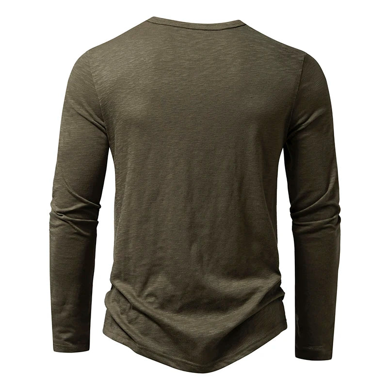 Men's Cotton Henley Long Sleeve Tee