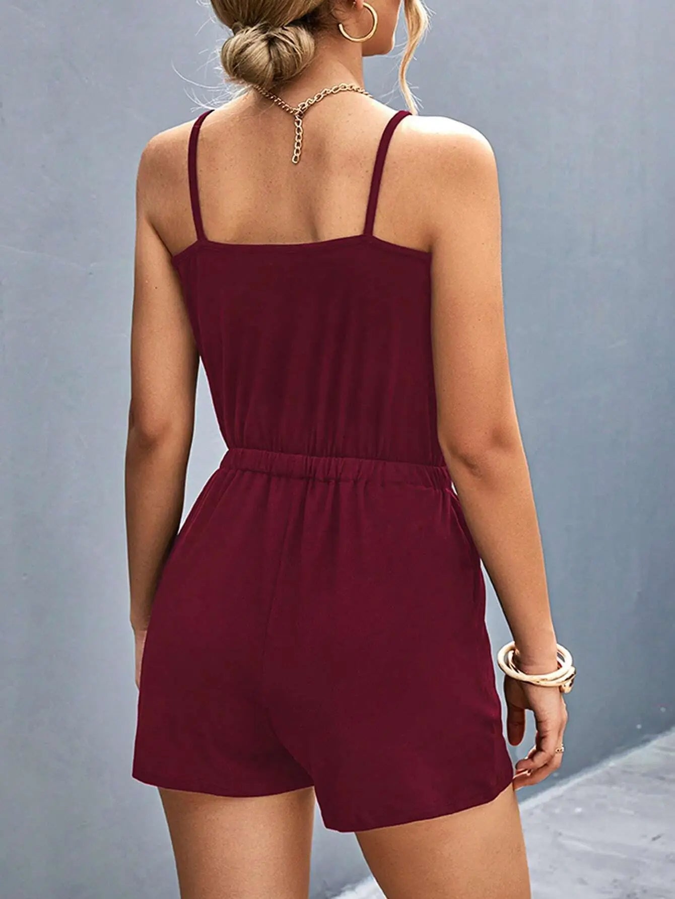 Metal Strap Pleated Jumpsuit