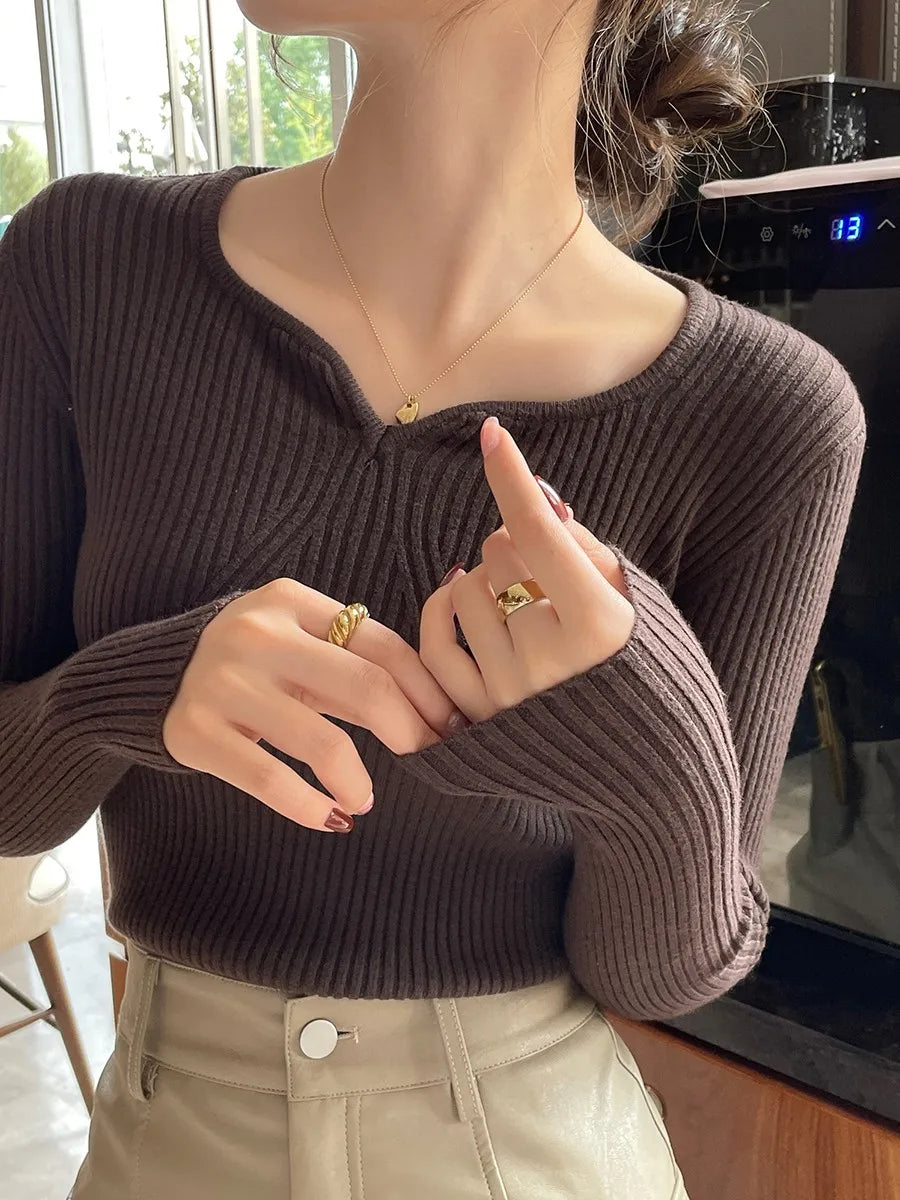 2025 V-Neck Ribbed Knit Sweater