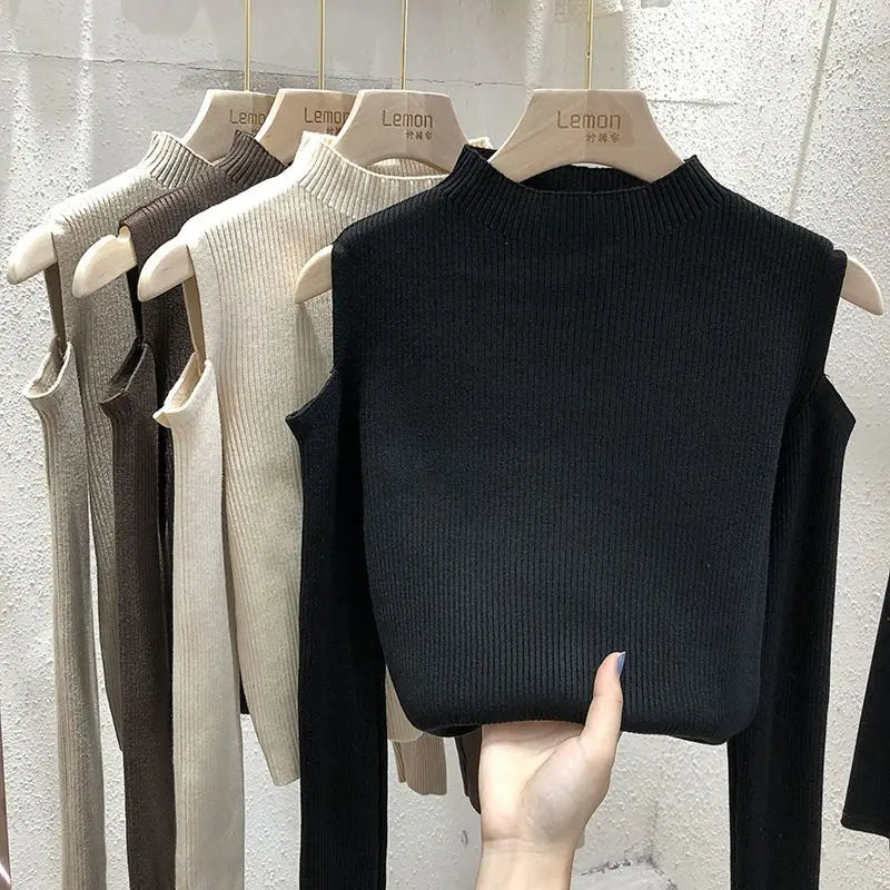 Off-Shoulder Slim Sweater