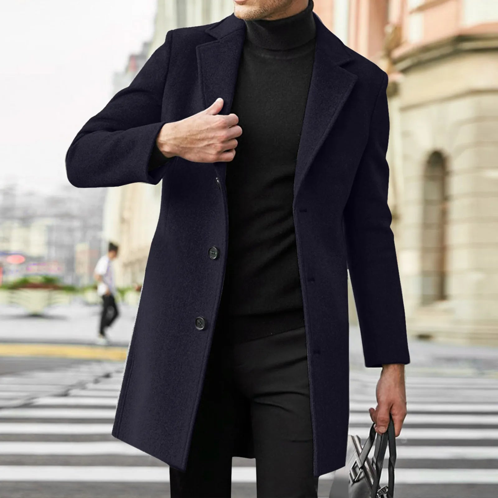 Men's Slim Fit Wool Trench Coat