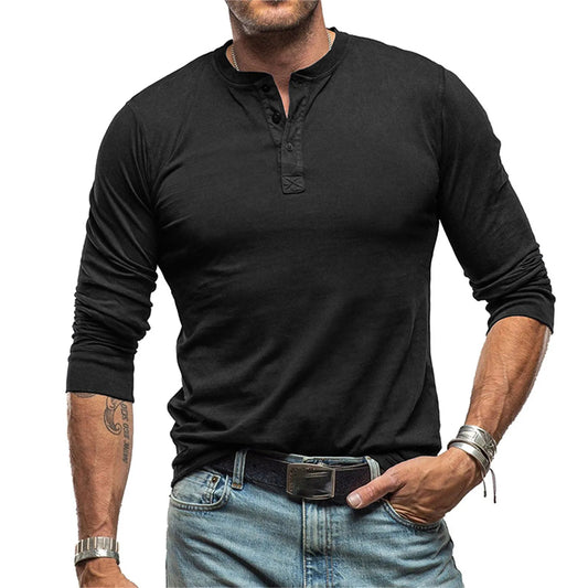 Men's Cotton Henley Long Sleeve Tee