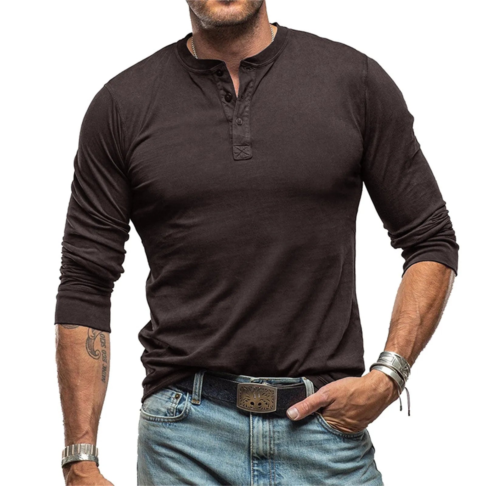 Men's Cotton Henley Long Sleeve Tee