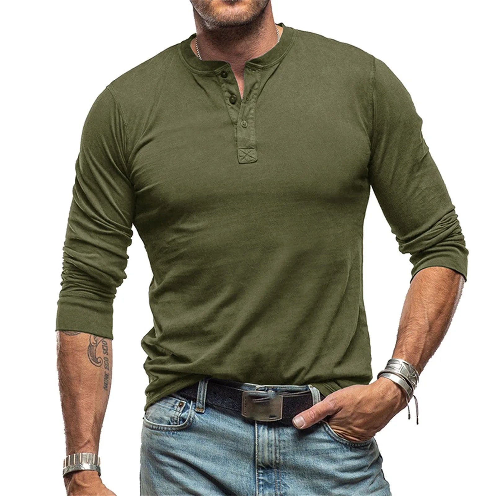 Men's Cotton Henley Long Sleeve Tee