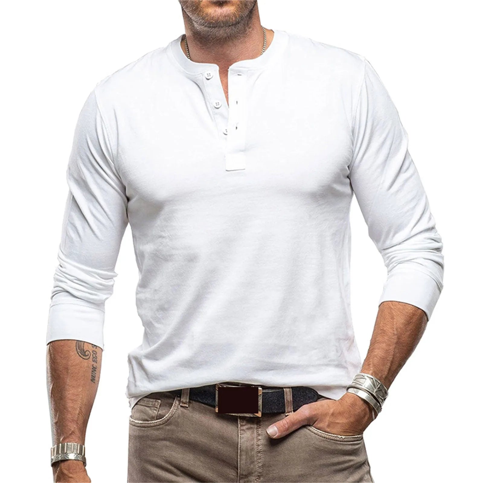 Men's Cotton Henley Long Sleeve Tee