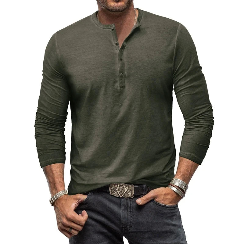 Men's Cotton Henley Long Sleeve Tee