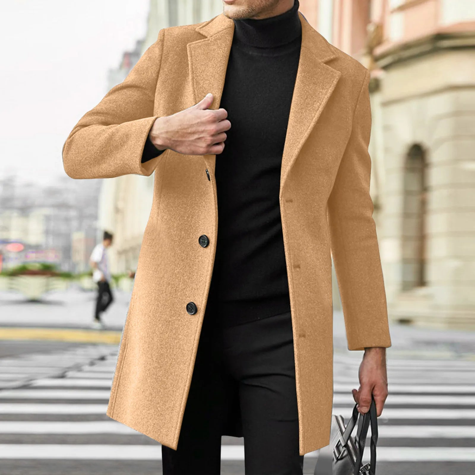 Men's Slim Fit Wool Trench Coat