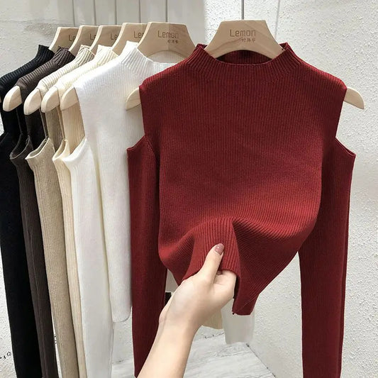 Off-Shoulder Slim Sweater