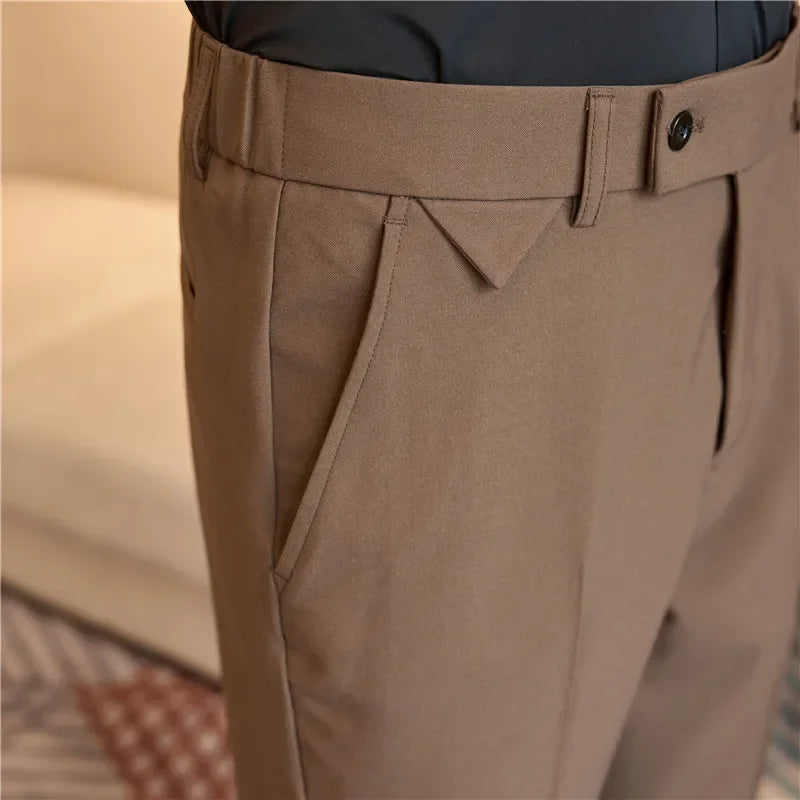 Slim Fit Elastic Waist Dress Pants