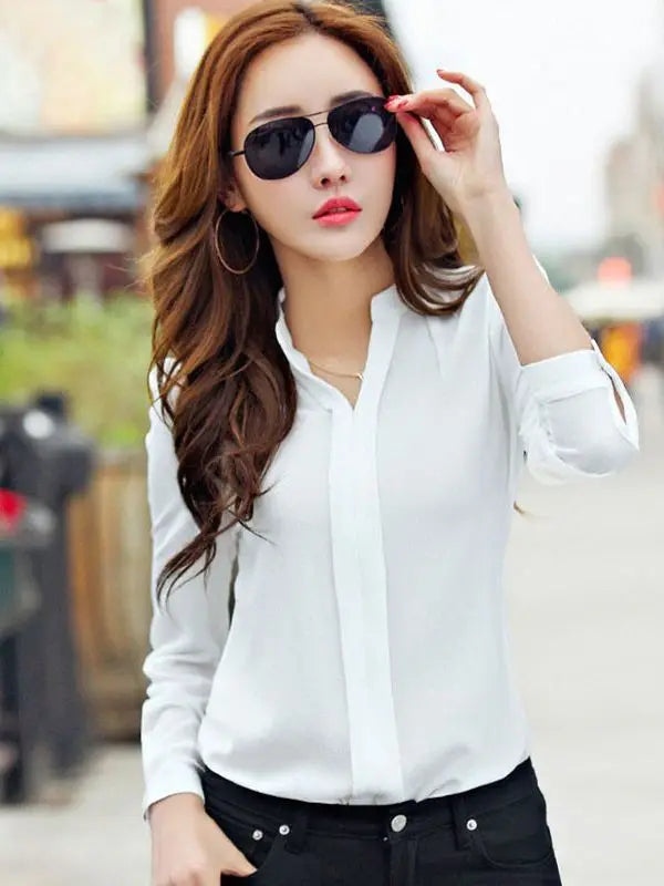 Elegant V-Neck Chiffon Blouse