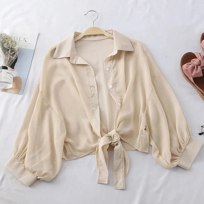 Loose Hollow White Chiffon Blouse