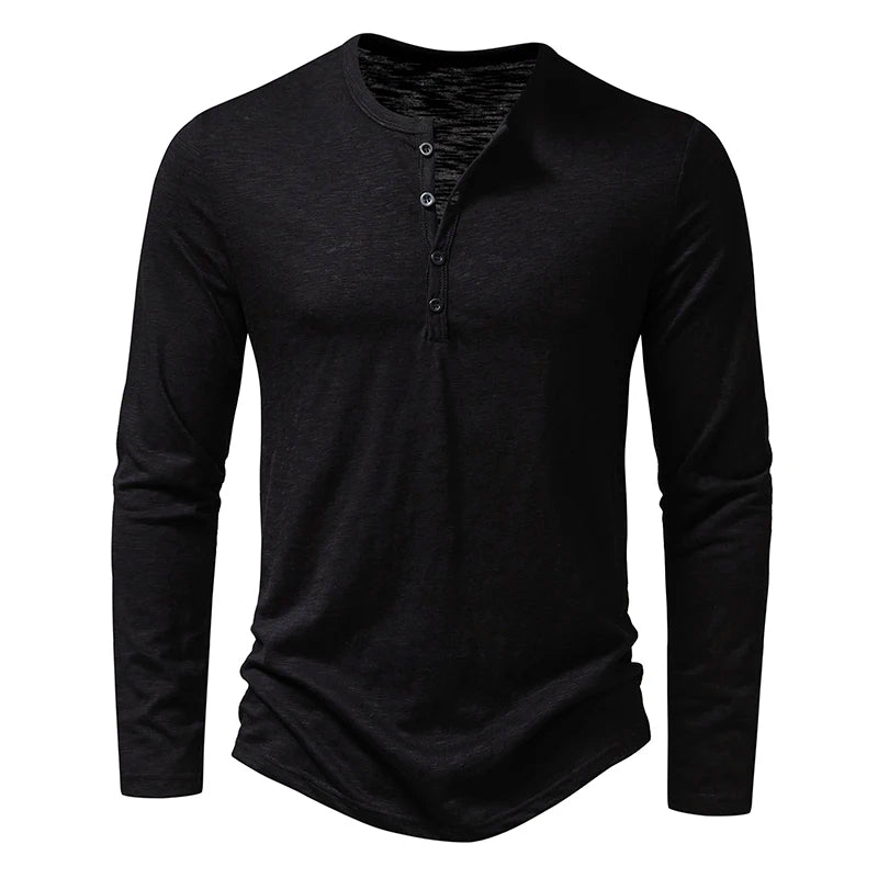 Men's Cotton Henley Long Sleeve Tee