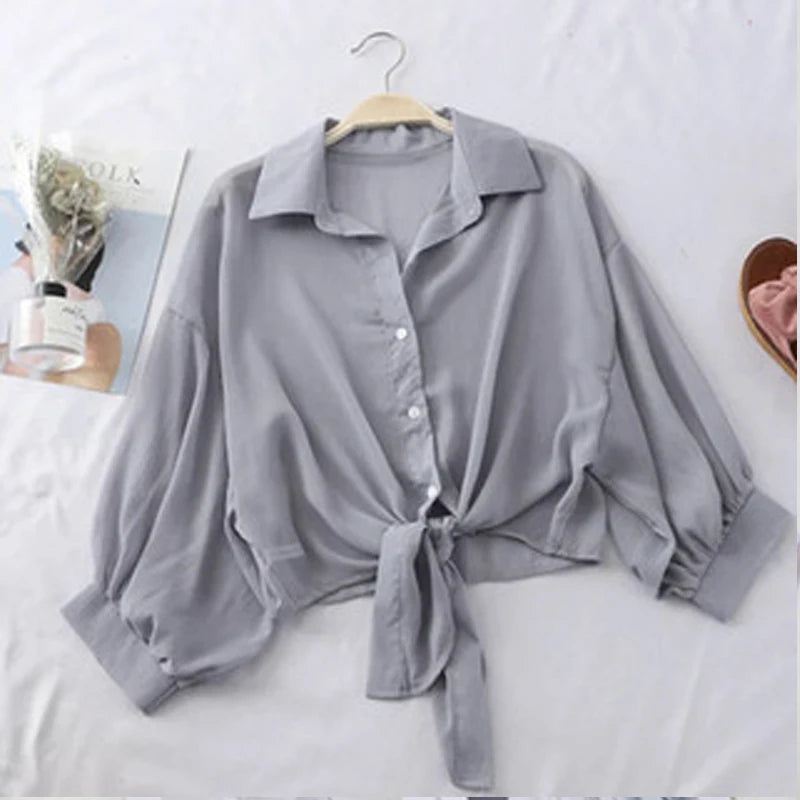 Loose Hollow White Chiffon Blouse