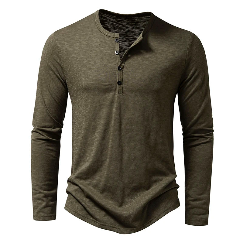 Men's Cotton Henley Long Sleeve Tee