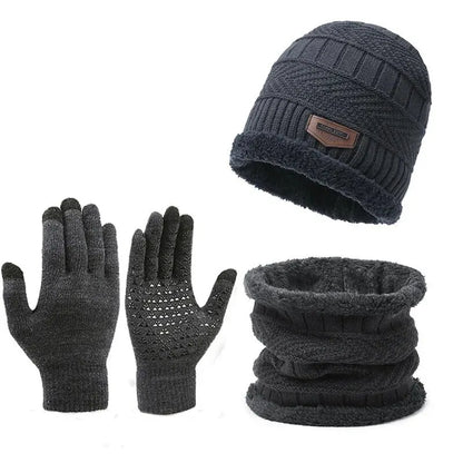 Men's Winter Knit Hat, Scarf & Gloves Set