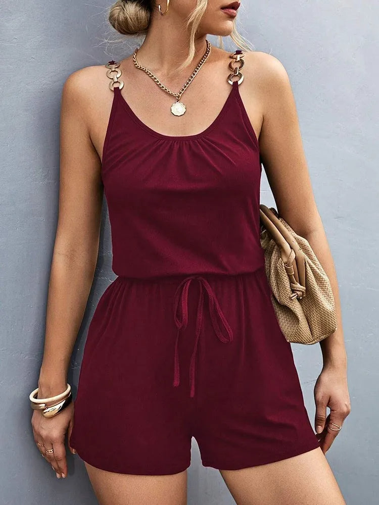 Metal Strap Pleated Jumpsuit