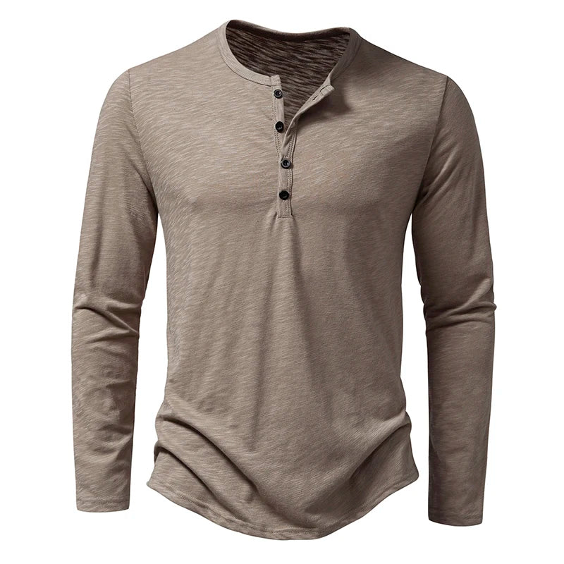 Men's Cotton Henley Long Sleeve Tee