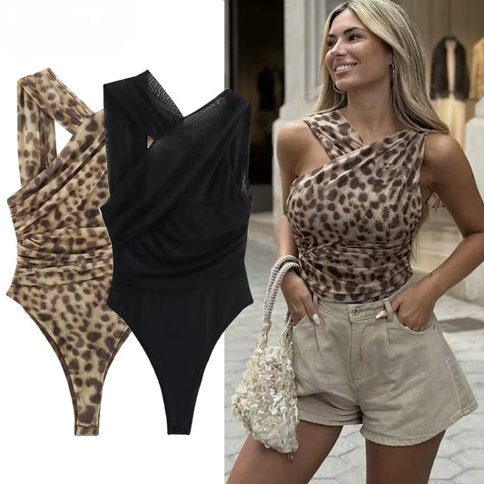 Leopard Print Mesh Bodysuit